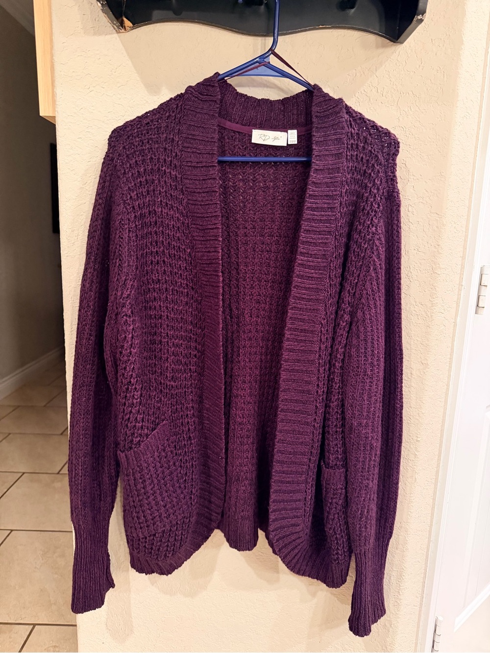 RD Style Deep Plum Open-Front Knit Cardigan